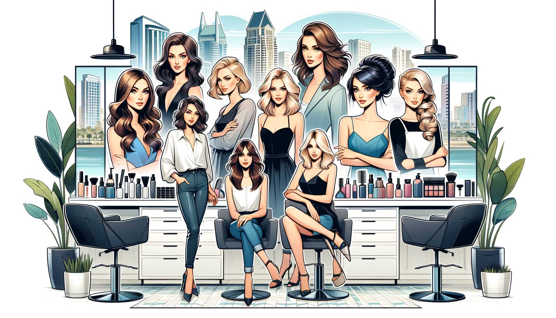 Illustration of many different San Diego stylists.