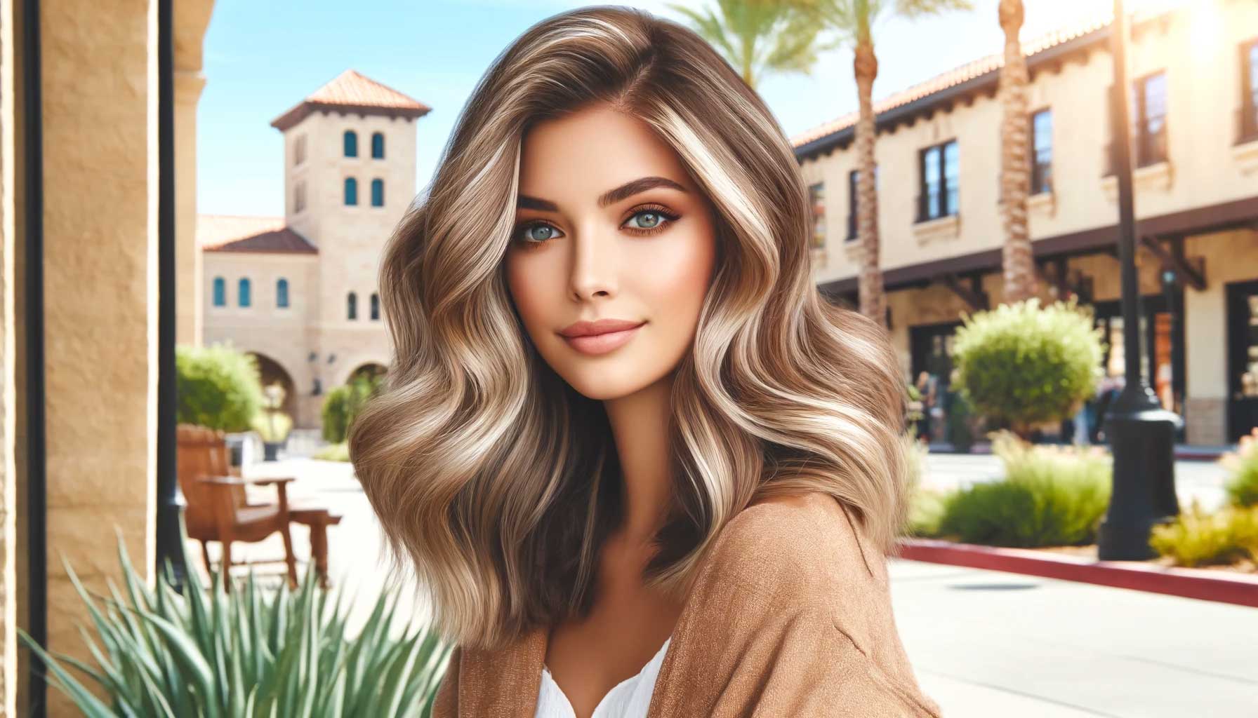 Temecula woman with balayage sunkissed hair.