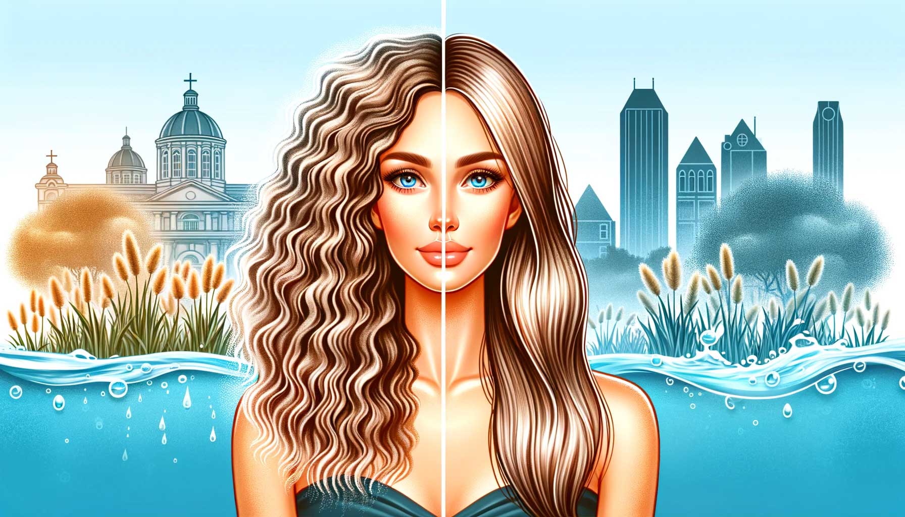 Illustration of San Diego's hard water damaging hair