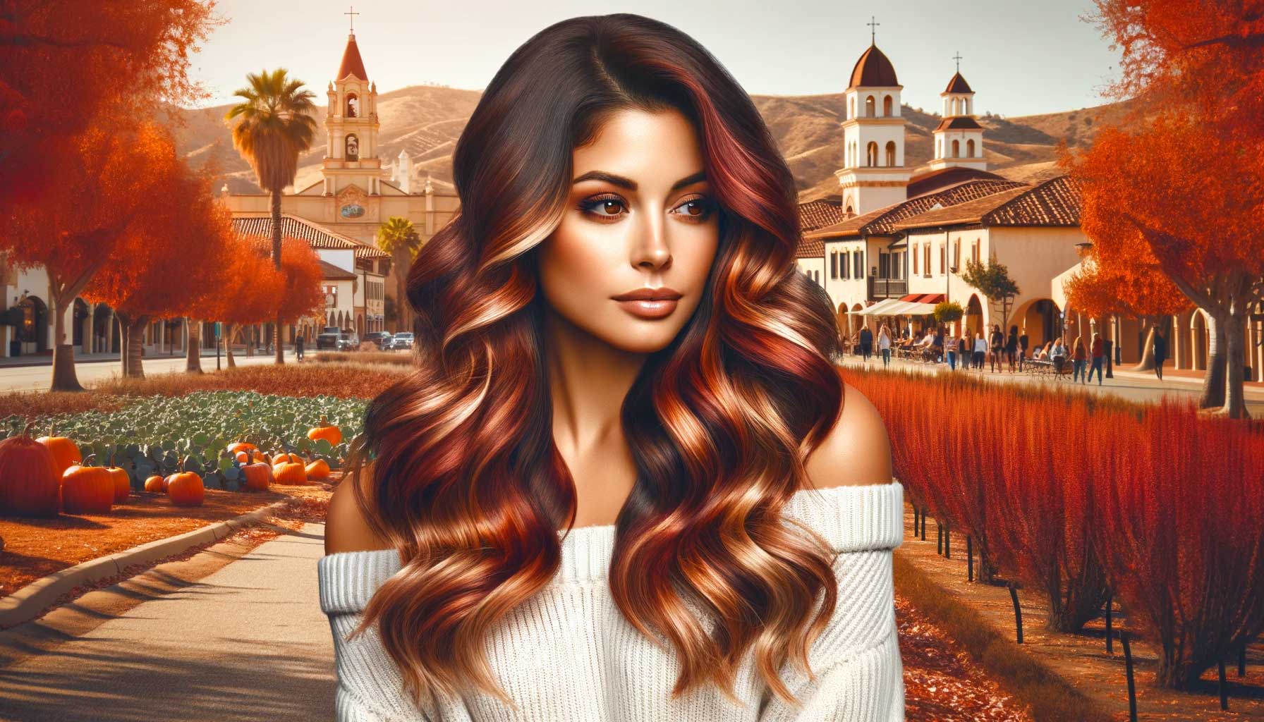 Woman fall hair color in Old Town Temecula