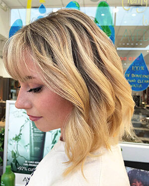 Hair transformation to blonde with face showing